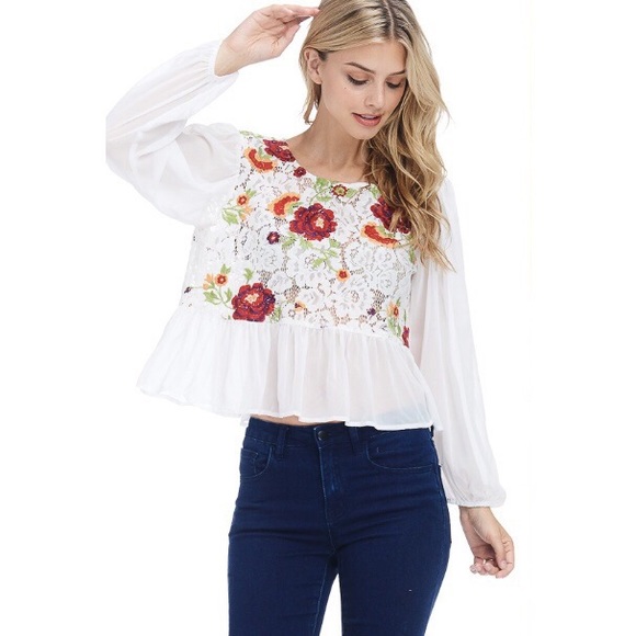 *CLEARANCE* Roses and Lace Peplum Top - Picture 7 of 8